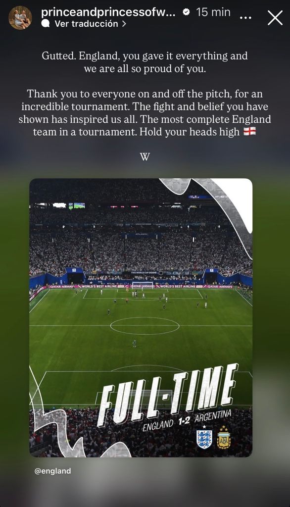 Este fue el mensaje cargado de cariño del príncipe William a la selección de su país. 