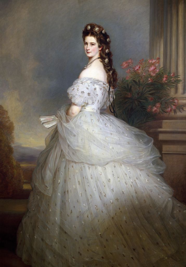 Sissi emperatriz, pintada por Winterhalter, luciendo sus famosas "estrellas de diamantes", 1865.