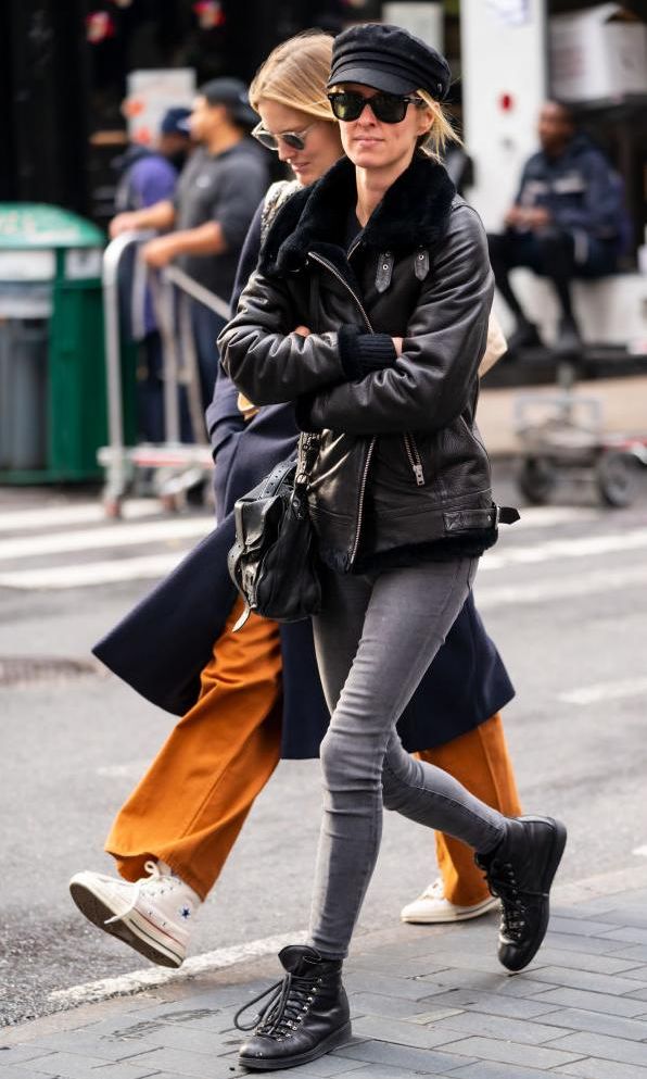 nicky hilton con shearling jacket