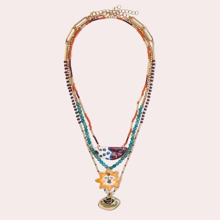 Collar corto doble de cuentas y abalorios decorativos Multicolor Parfois
