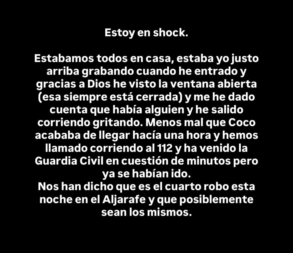 Las declaraciones de la influencer tras el robo en su vivienda. 