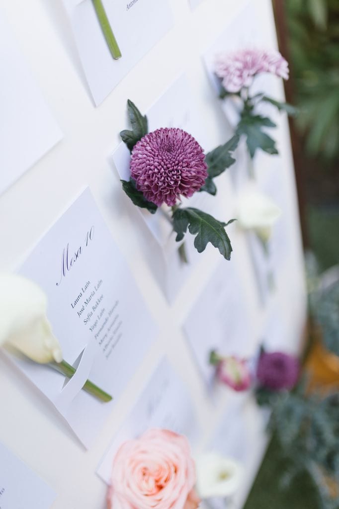 Seating plan con flores frescas