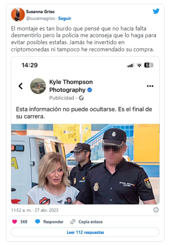 Susanna Griso desmiente el bulo sobre su propia detención por vender bitcoins