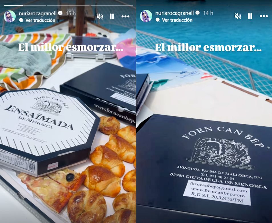 Imágenes del rico desayuno que el matrimonio pudo saborear durante su excursión en barco por aguas de Menorca