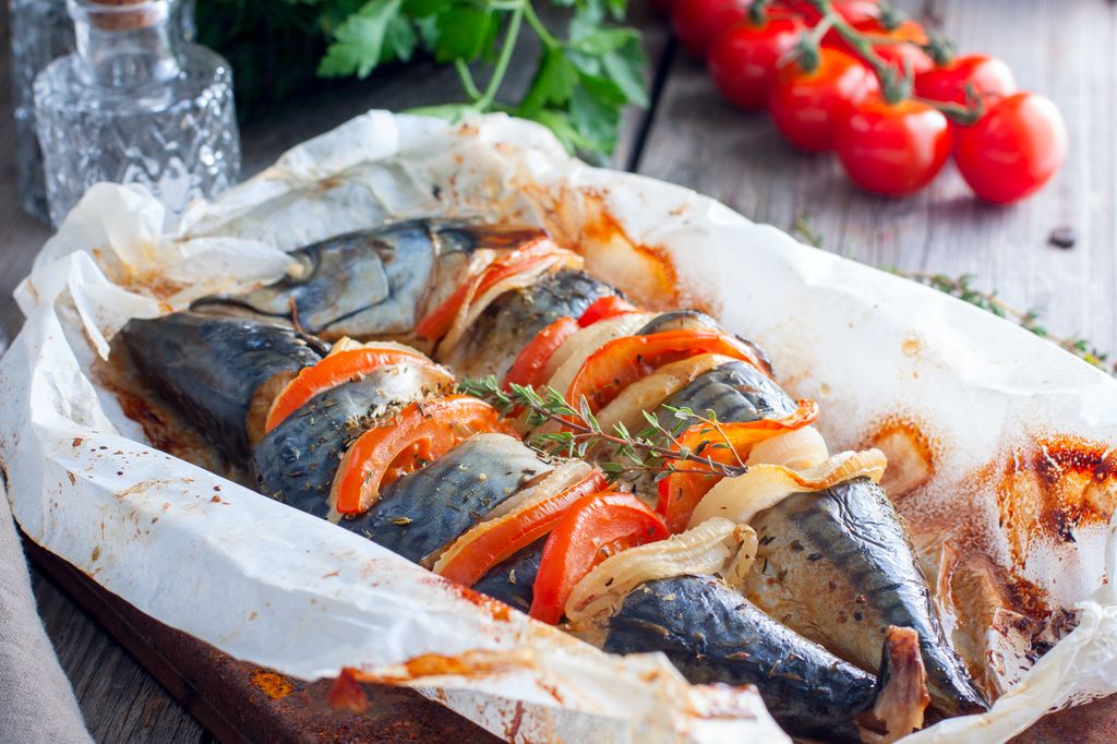 Caballas al horno.