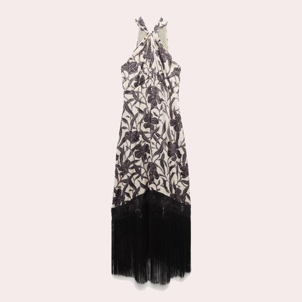 Tintoretto Vestido con flecos y cuello halter
