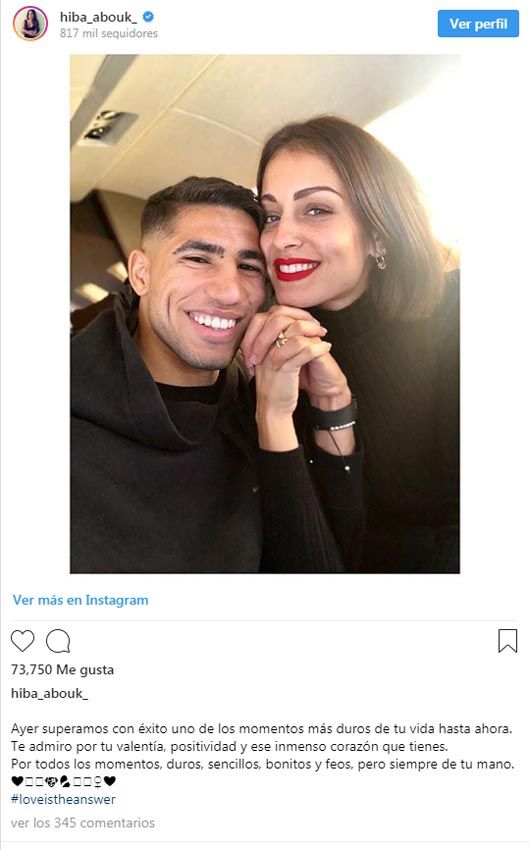 Hiba Abouk y su novio Achraf Hakimi