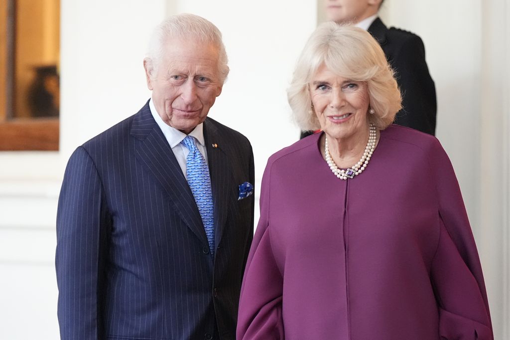 LONDON,  UNITED KINGDOM - DECEMBER 4: King Charles III and Queen Camilla formally bid farewell to the Emir of Qatar Sheikh Tamim bin Hamad Al Thani and his wife Sheikha Jawaher as they leave Buckingham Palace, during day two of The Amir of the State of Qatar state visit to the United Kingdom on December 4, 2024 in London, United Kingdom. His Highness Sheikh Tamim bin Hamad Al Thani, Amir of the State of Qatar, accompanied by Her Highness Sheikha Jawaher bint Hamad bin Suhaim Al Thani, will hold a number of engagements with The Prince and Princess of Wales and The King and Queen. (Photo by Aaron Chown - WPA Pool/Getty Images)