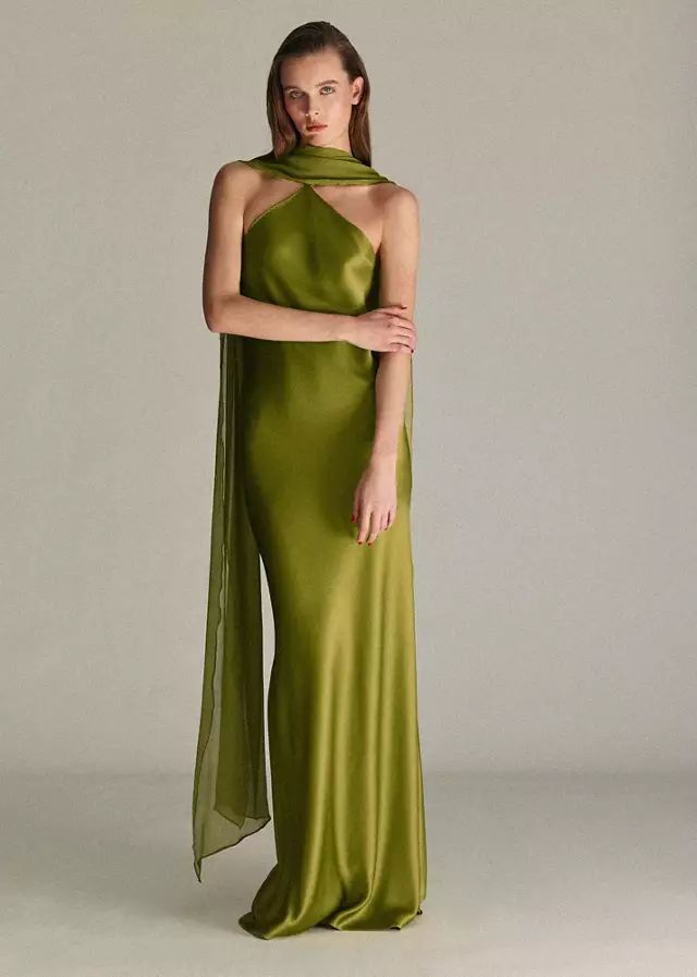 Vestido satinado verde de Mango