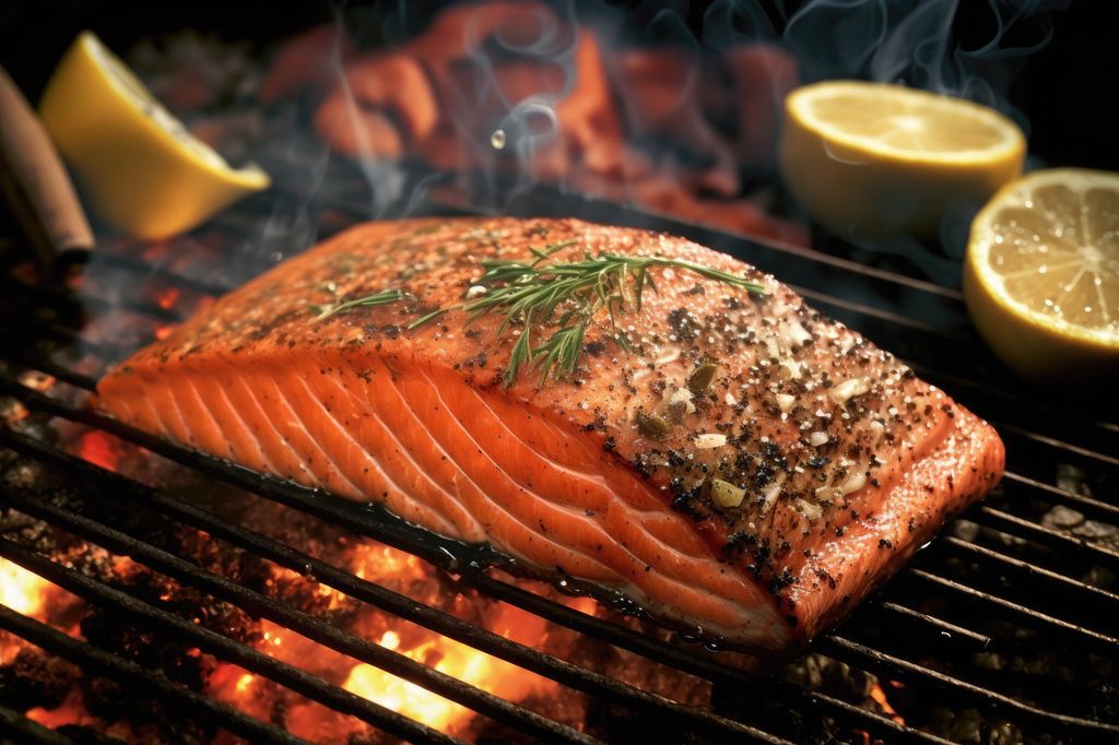 Los pescados azules como el salmón son los mejores para cocinar a la parrilla, pero siempre untados con aceite para que no se peguen.