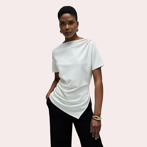 Camiseta Asimétrica con Drapeado de Mujer Blanco Salsa Jeans