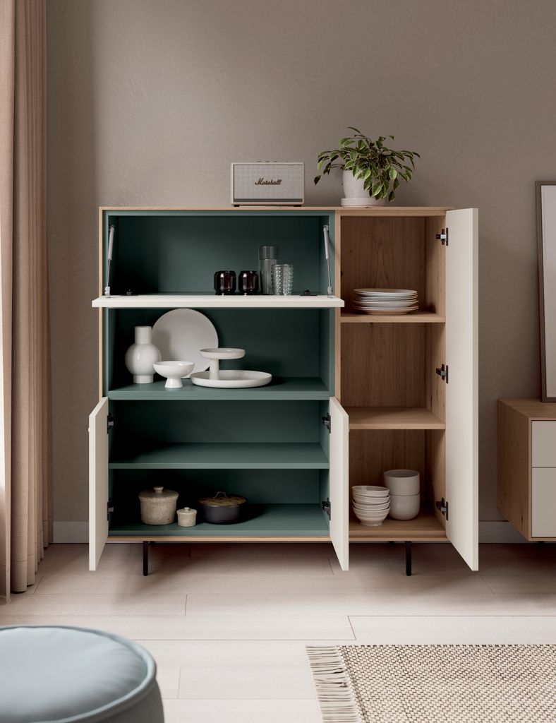 Aparador modular en verde y madera natural