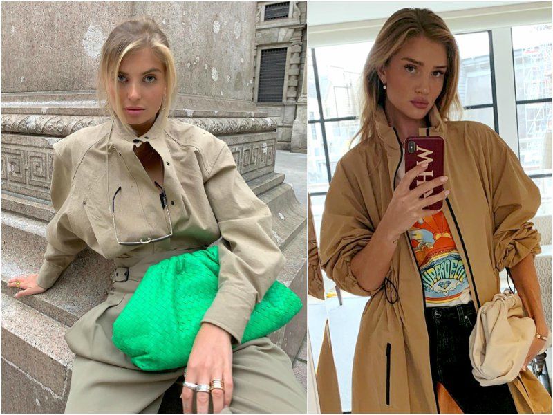 Xenia Adonts y Rosie Huntington-Whiteley coinciden al llevar el bolso The Pouch de Bottega Veneta
