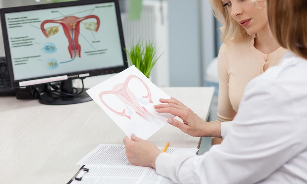 mujer en la consulta del ginec logo con la doctora