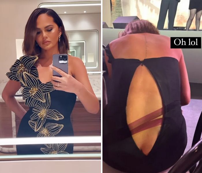 A Chrissy Teigen se le rompe el vestido