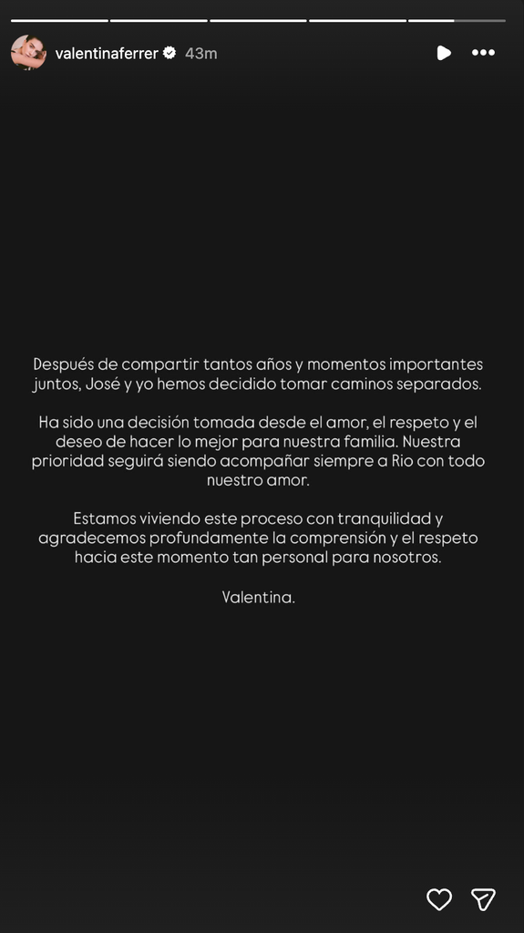 Con este mensaje, Valentina Ferrer ha sido la primera en anunciar la ruptura
