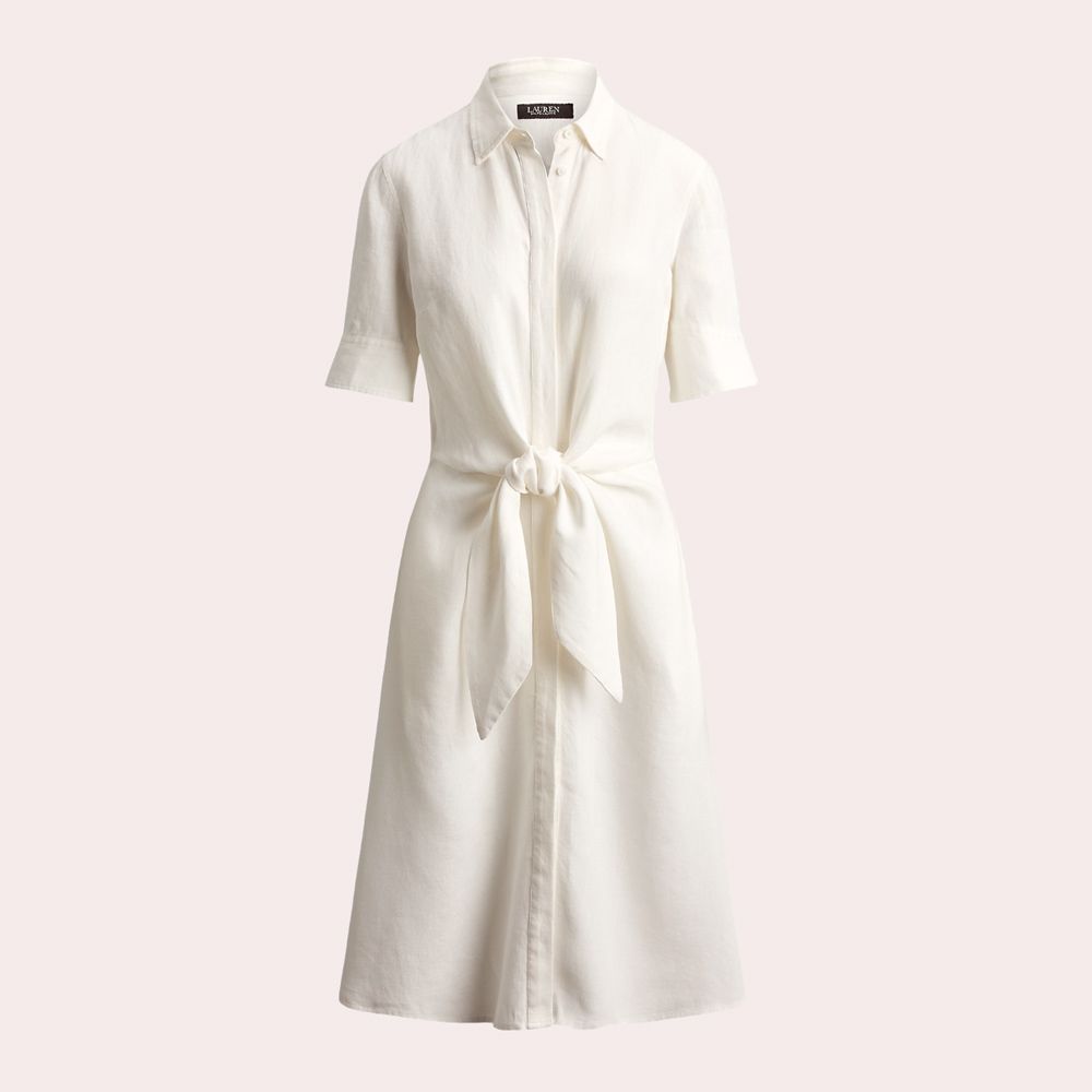 Vestido camisero anudado de lino
