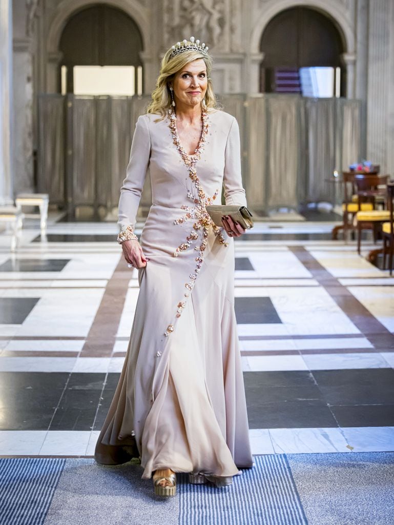 Queen Maxima of The Netherlands attend the annual diner of the Diplomatic Corps at the Royal Palace on May 12, 2025 in Amsterdam, Netherlands.  (Photo by Patrick van Katwijk/Getty Images)