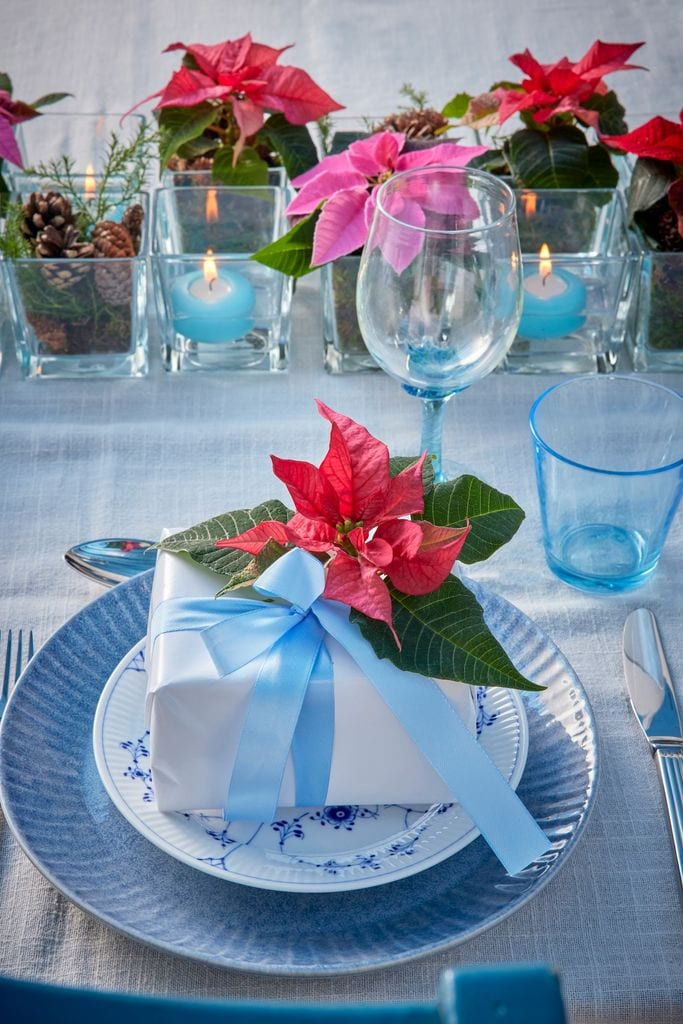 Adorno de Navidad con poinsettias.