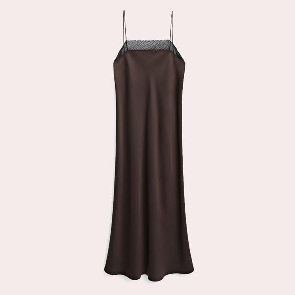 Vestido lencero marrón massimo dutti