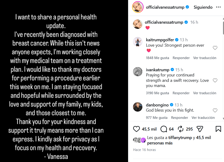 Vanessa Trump recibió numerosas muestras de apoyo.