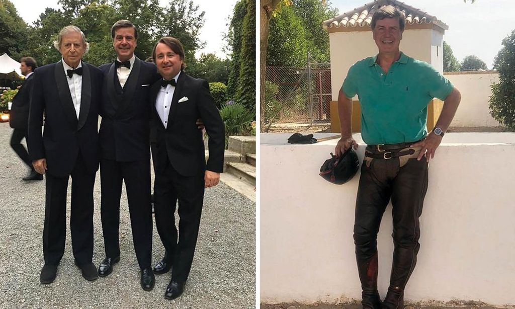 
A la izquierda, el duque de Arjona, junto al fallecido marqués de Cubas y Tomás de Juan, y en su campo en Sevilla.
