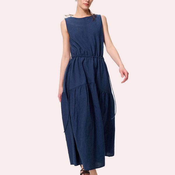 Vestido lino mezcla sin mangas rayas