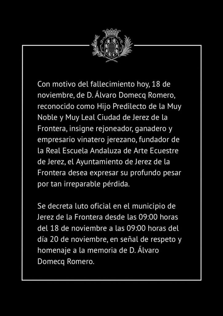 Luto en Jerez de la Frontera por la muerte de Álvaro Domecq Romero