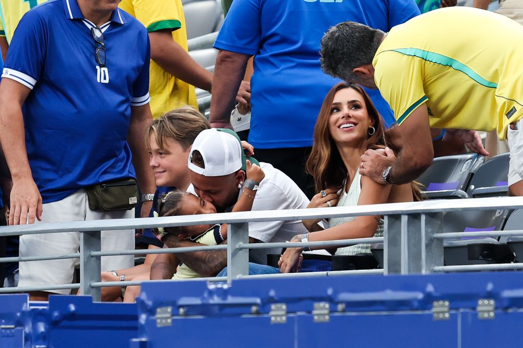 EAST RUTHERFORD, NEW JERSEY - JULY 05: Neymar Jr of Brazil hugs his family members after the FIFA World Cup 2026 Round of 16 match between Brazil and Norway at New York New Jersey Stadium on July 5, 2026 in East Rutherford, New Jersey. (Photo by Wu Zhizhao/VCG via Getty Images)