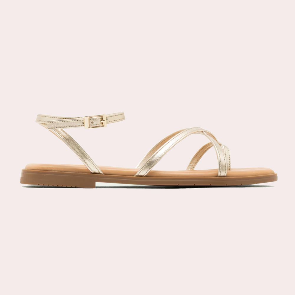 Sandalias de dedo de tiras de mujer de piel con hebilla - Porronet - Dorado