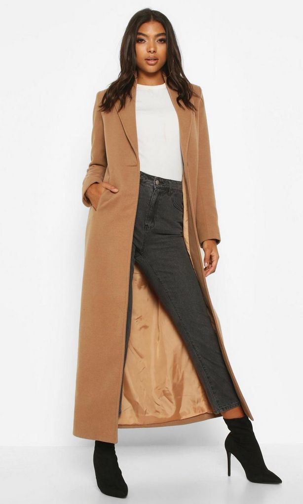 camel coat from boohoo