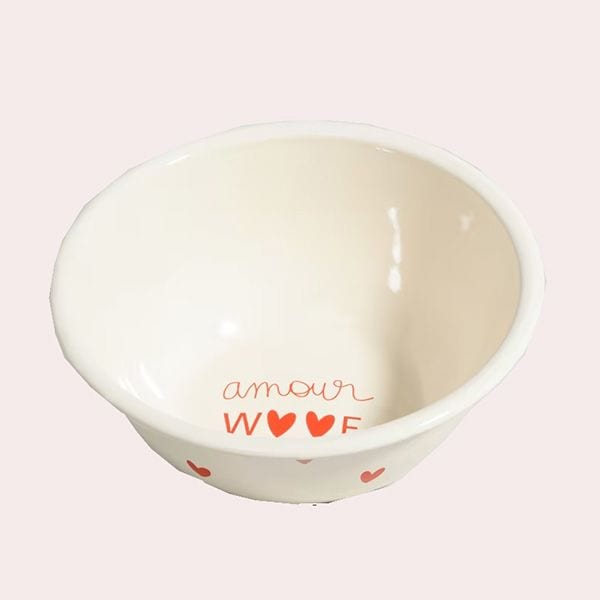 Amour Woof Comedero para Perros de Acero Beige con Corazones