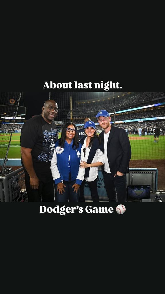 Megham Markle y el príncipe Harry tuvieron disfrutaron el juego de los Dodgers con anfitriones de lujo: Magic Johnson y su esposa Cookie.