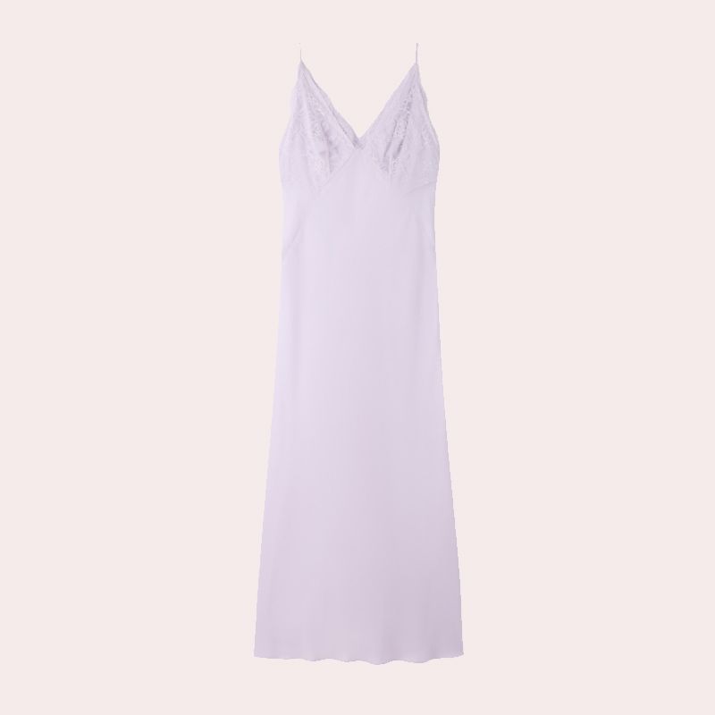 Vestido largo con encaje estilo lencero - Sandro - Morado
