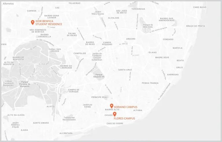 Plano de Lisboa donde situar la residencia de estudiantes y los centros de formación