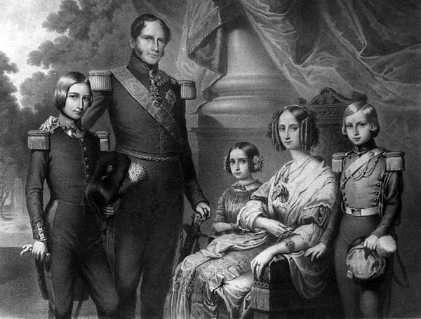La emperatriz Carlota con sus padres, el rey Leopoldo I de Bélgica y Luisa María de Orleans, y sus hermanos, Leopoldo, Duque de Brabante y Felipe, Conde de Flandes 