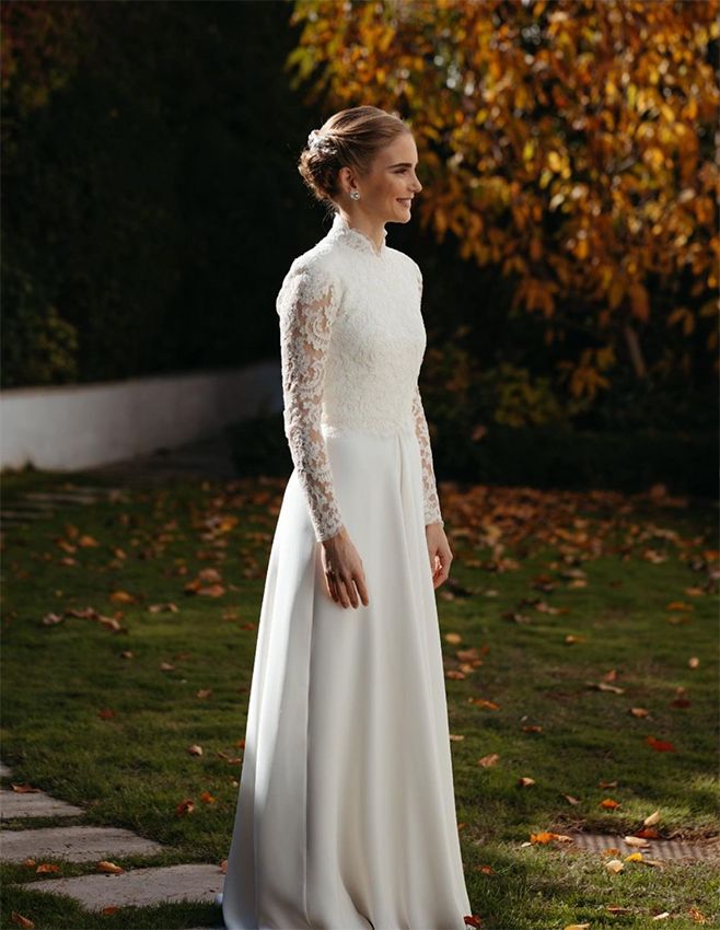 De Novia Vestidos Cuello Redondo Alto Vestido De Novia Civil Las