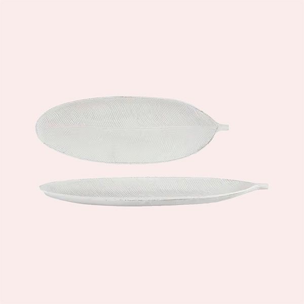 Bandeja Decorativa Madera Hoja Blanco
