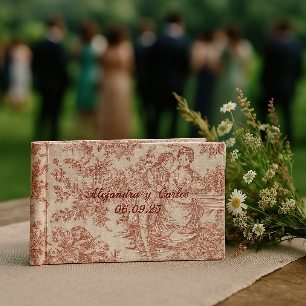 Decoración de boda con estampado Toile du jouy libro de firmas