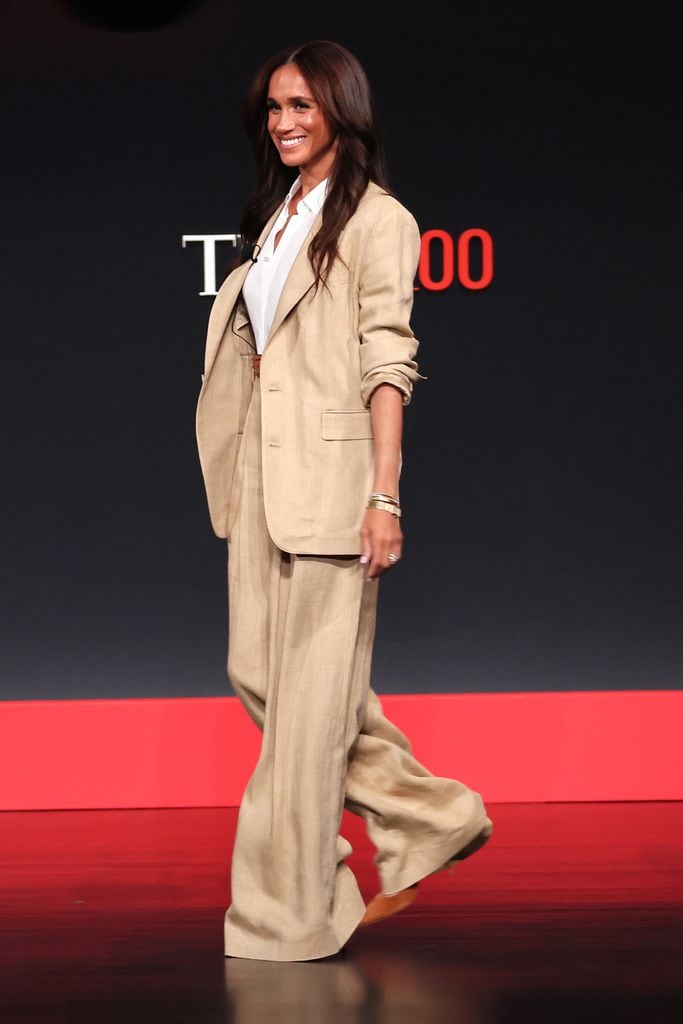 Meghan, Duchess of Sussex speaks onstage during the 2025 TIME100 Summit at Jazz at Lincoln Center on April 23, 2025 in New York City. 