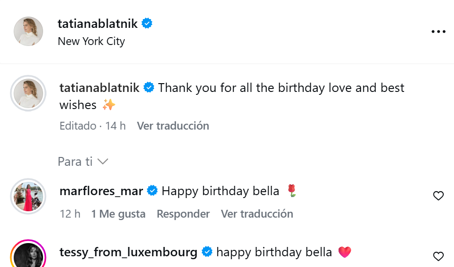 Mensaje de Mar Flores a Tatiana Blatnik
