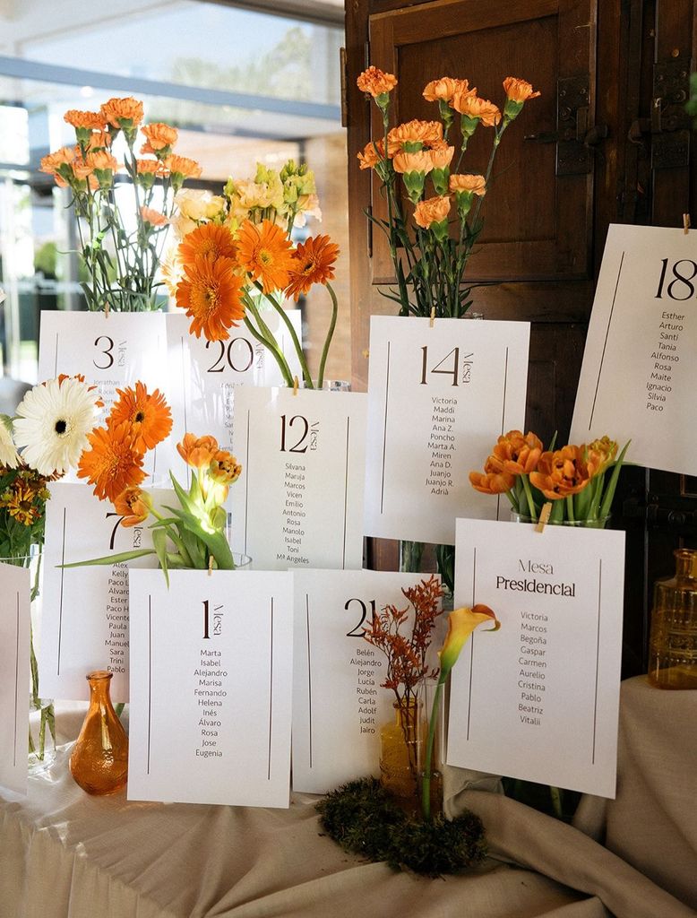 Decoración de bodas en naranja seating plan