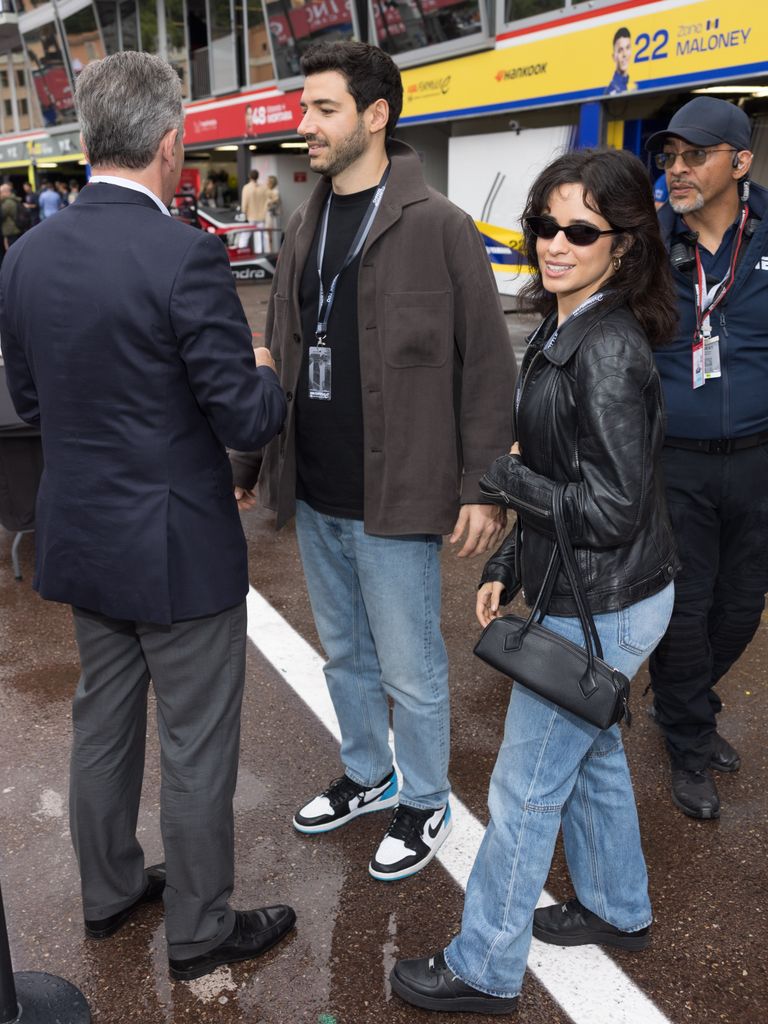 Camila Cabello and boyfriend, Henry Junior Chalhoub attend the Monaco E-Prix, Round 7 of the 2025 FIA Formula E World Championship at Circuit de Monaco on May 04, 2025 in Monte-Carlo, Monaco