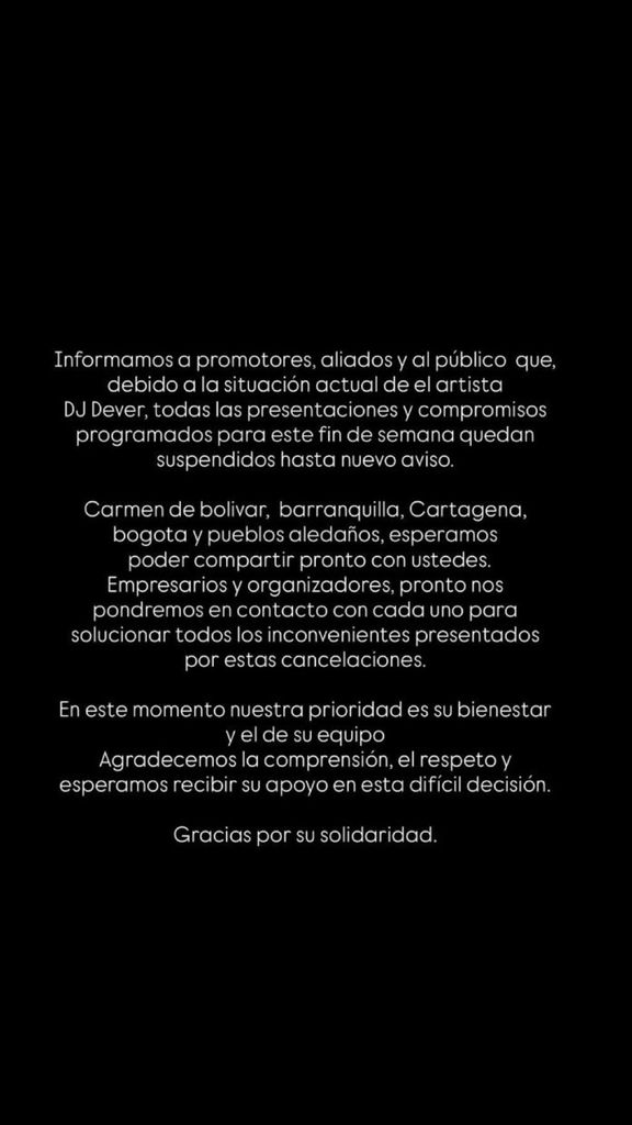 Comunicado de la empresa Passa Passa Sound System anunciando la suspensión de actuaciones previstas