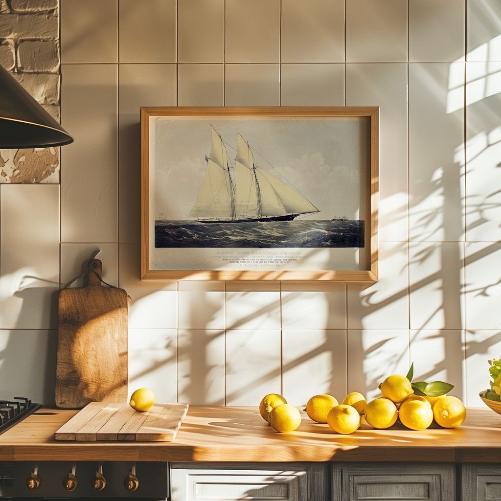 Cocina con cuadro de velero