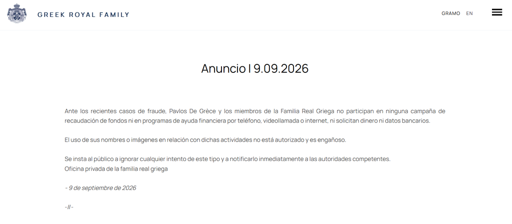 Comunicado de la Casa Real Griega