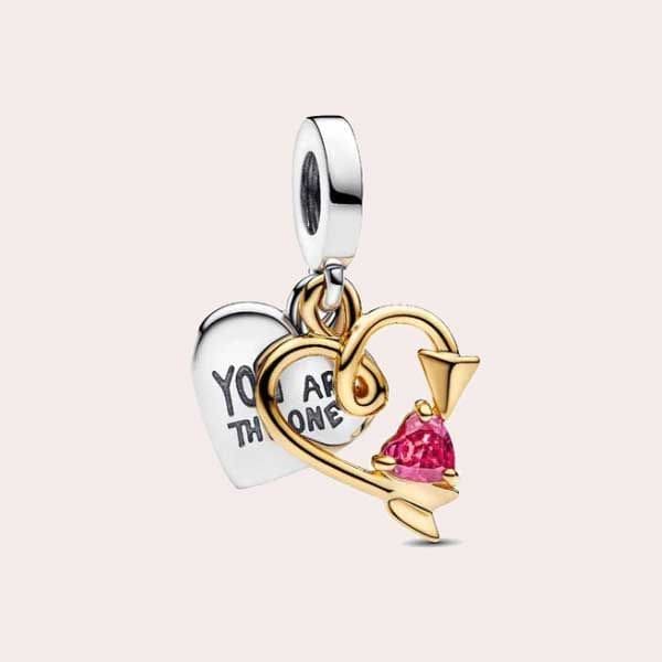 Charm Colgante Doble Corazón Grabable y Flecha