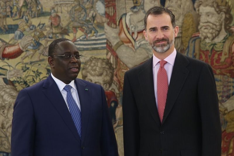 El Rey Felipe junto al presidente de Senegal, Macky Sall, en el Palacio de la Zarzuela