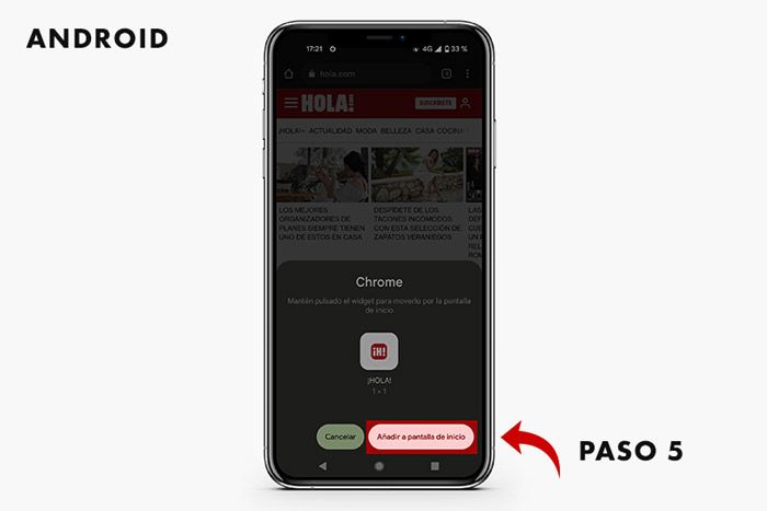 Acceso directo Hola.com android