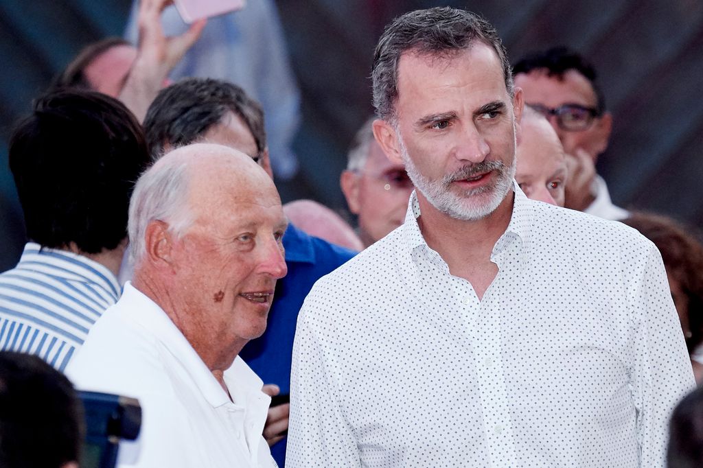 El rey Harald V de Noruega y el rey Felipe VI de España en la Copa del Rey en Palma de Mallorca, en 2019.